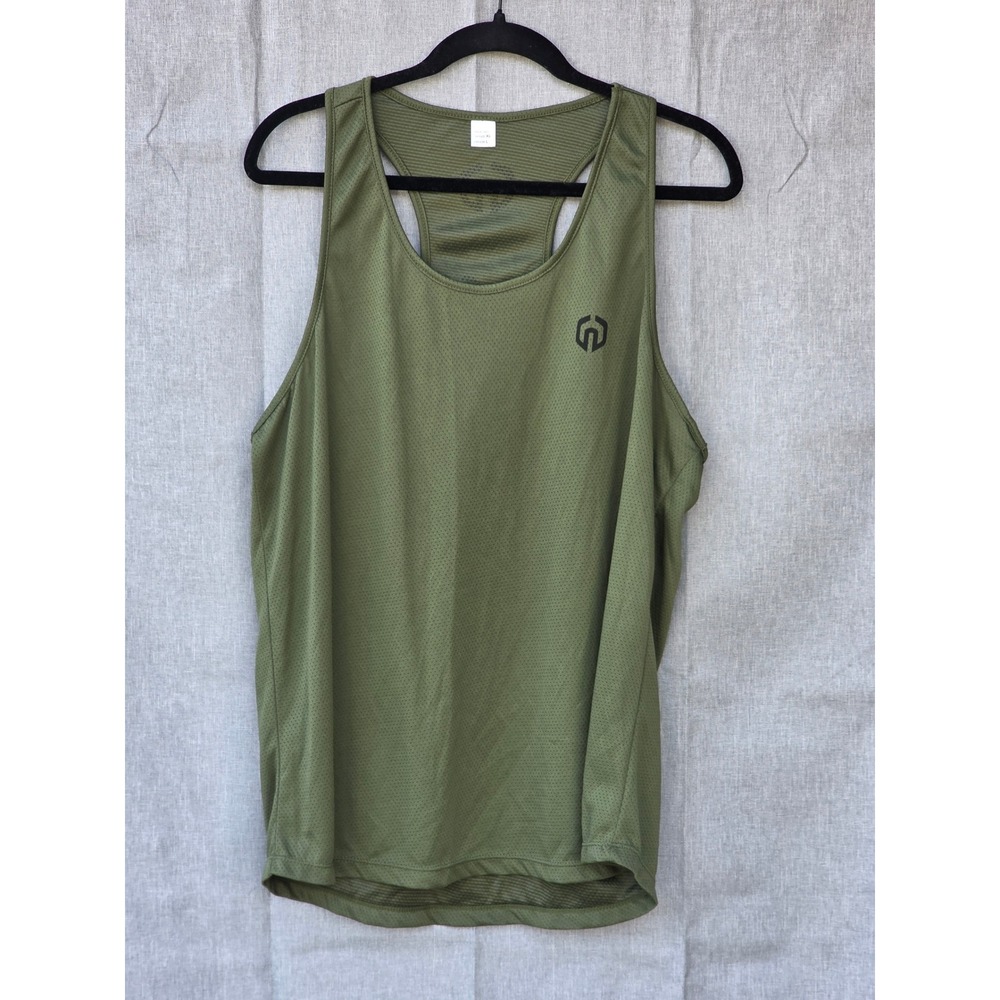 Neleus Mens Mesh Racerback Tank Top Olive Green Gym Training Shirt Large